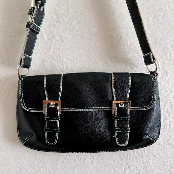 Mango Handbags - SOLD Y2K Mango MNG Black Faux Leather Buckle Crossbody Bag